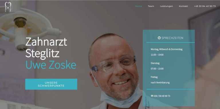 Referenzfoto der neuen Webseite der Zahnarztpraxis Berlin Steglitz